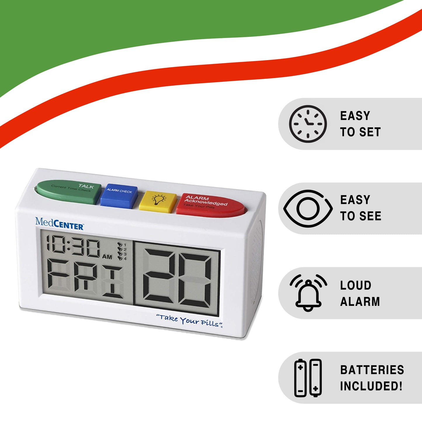 MedCenter Talking Alarm Clock with Adapter