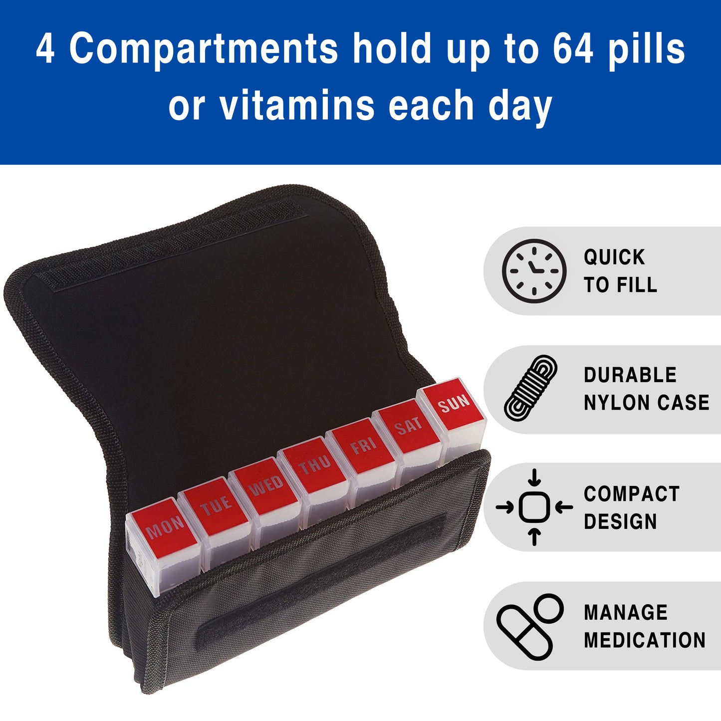 MedCenter 7 Day Nylon Travel Organizer